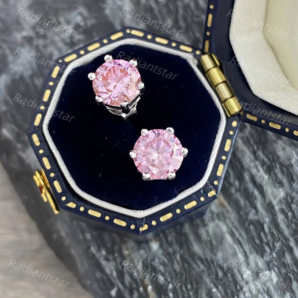 NEW Certified 2ct. t.w. Pink Moissanite 6 Prone Solitaire Stud Earrings